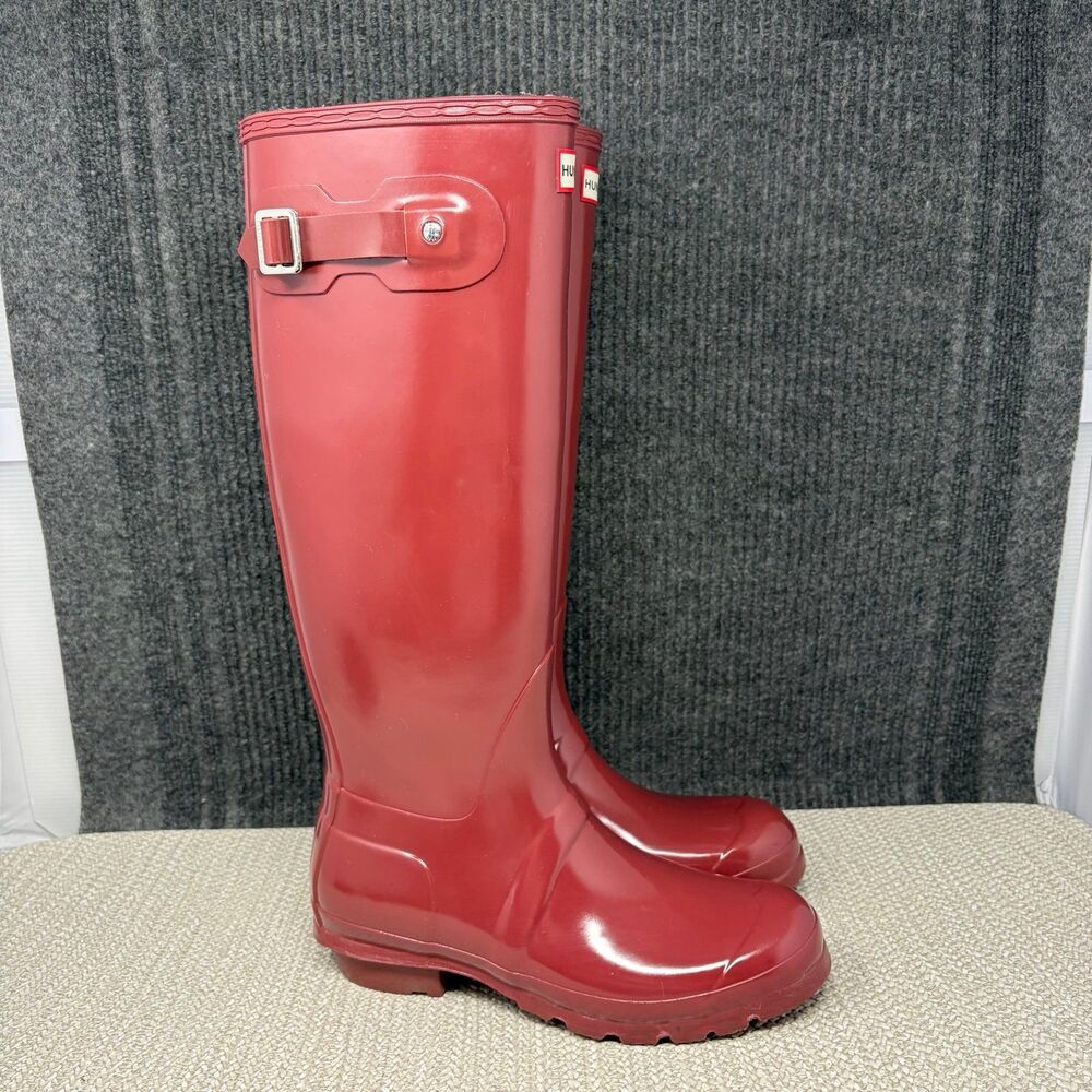 Hunter Original Tall Gloss Rain Boots Military Red Rubber Women’s Size 9 US